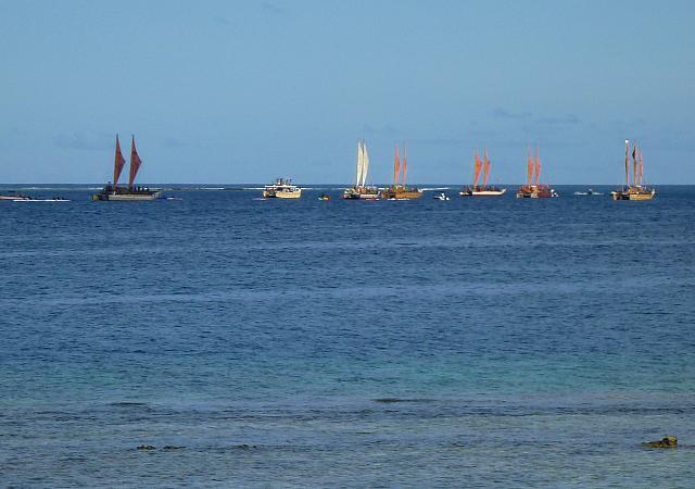 The vakas arrive in Bora Bora.